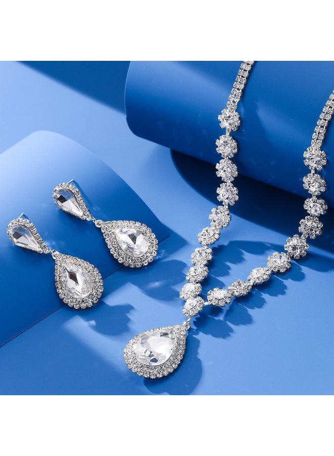 Zeno 3 Pieces Classic and fashionable claw chain rhinestone wedding necklace, bride necklace, earring jewelry, banquet necklace jewelry - Image 2