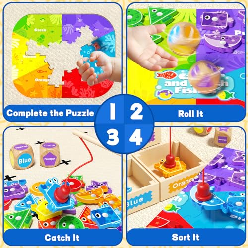 edutree Montessori Toys for Toddlers 13 Magnetic Fishing Game for Kids 24 Color  Shape Sorter Educational Learning Toys with Wooden Box  Puzzle for Boys Girls 35 - Image 5