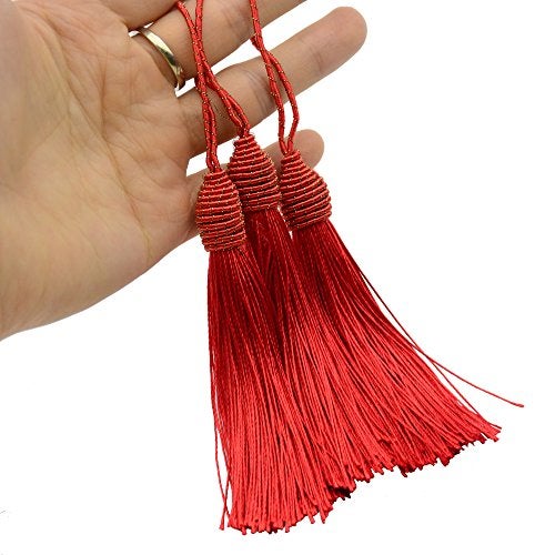 Makhry 20pcs 15.5cm/6 Inch Silky Floss Bookmark Tassels with 2-Inch Cord Loop and Small Chinese Knot for Jewelry Making, Souvenir, Bookmarks, DIY Craft Accessory (Red) - Image 4
