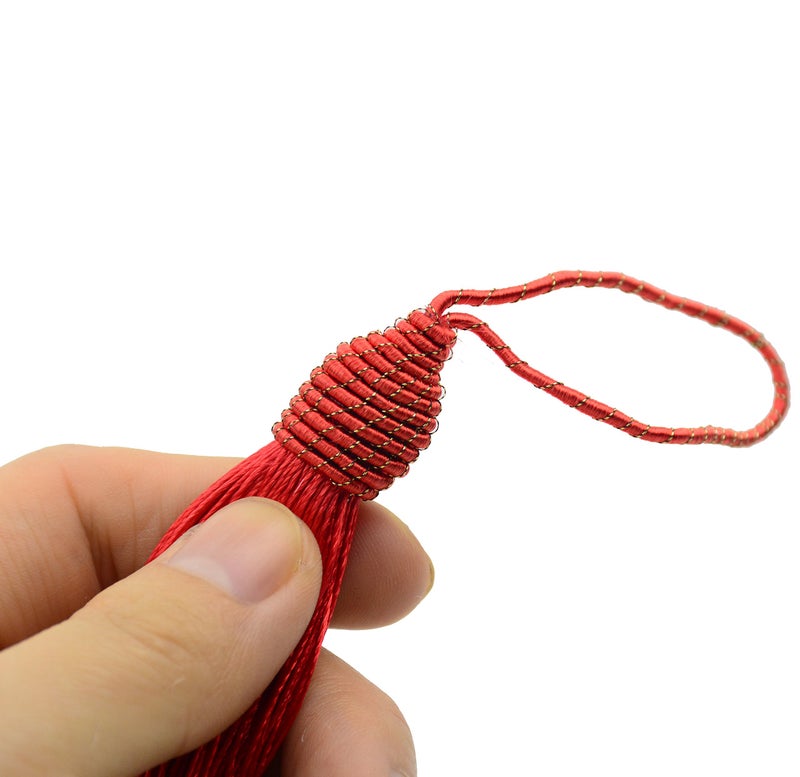 Makhry 20pcs 15.5cm/6 Inch Silky Floss Bookmark Tassels with 2-Inch Cord Loop and Small Chinese Knot for Jewelry Making, Souvenir, Bookmarks, DIY Craft Accessory (Red) - Image 3