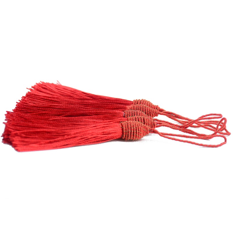 Makhry 20pcs 15.5cm/6 Inch Silky Floss Bookmark Tassels with 2-Inch Cord Loop and Small Chinese Knot for Jewelry Making, Souvenir, Bookmarks, DIY Craft Accessory (Red) - Image 2
