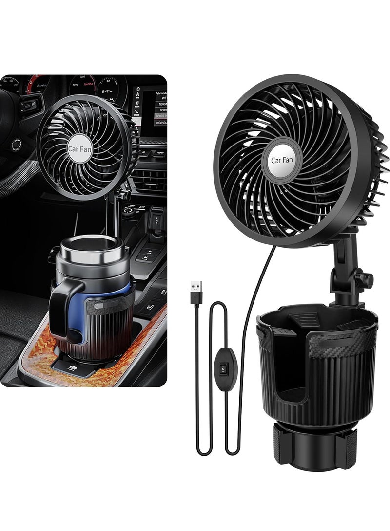 Sharpdo 2 in 1 USB Fan Cup Holder Expander for Car with Car Fan, 6 Inch Portable Vehicle Cooling Fan for Car Vehicle, SUV, RV, Truck, Office, 360 Degree Rotatable, 2 Speed, USB Powered - Image 1