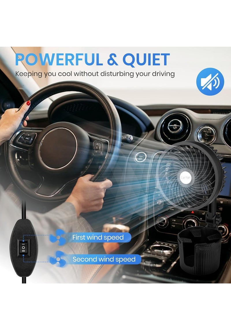 Sharpdo 2 in 1 USB Fan Cup Holder Expander for Car with Car Fan, 6 Inch Portable Vehicle Cooling Fan for Car Vehicle, SUV, RV, Truck, Office, 360 Degree Rotatable, 2 Speed, USB Powered - Image 3