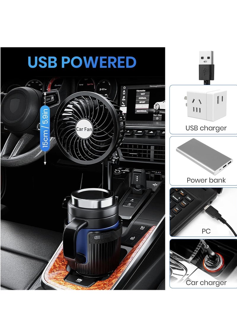 Sharpdo 2 in 1 USB Fan Cup Holder Expander for Car with Car Fan, 6 Inch Portable Vehicle Cooling Fan for Car Vehicle, SUV, RV, Truck, Office, 360 Degree Rotatable, 2 Speed, USB Powered - Image 4