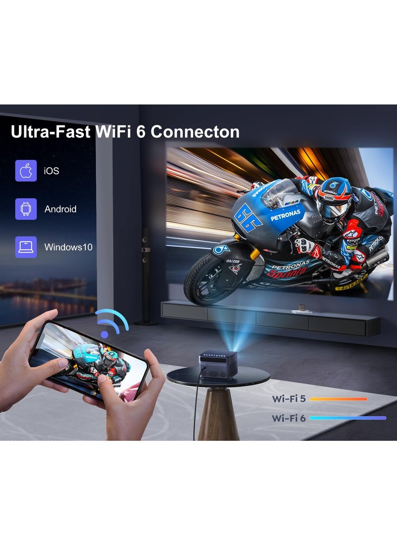 Lowyam - Auto Focus 4K Projector with WiFi 6 and Bluetooth 5.2, 500 ANSI Lumens WiMiUS P64 Native 1080P Outdoor Movie Proyector, 50% Zoom, Home Projector Compatible with iOS/Android/HDMI/TV Stick - Image 1