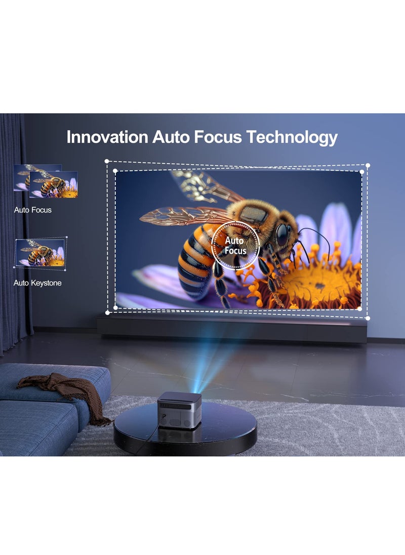 Lowyam - Auto Focus 4K Projector with WiFi 6 and Bluetooth 5.2, 500 ANSI Lumens WiMiUS P64 Native 1080P Outdoor Movie Proyector, 50% Zoom, Home Projector Compatible with iOS/Android/HDMI/TV Stick - Image 1