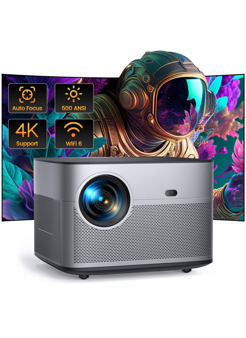 Lowyam - Auto Focus 4K Projector with WiFi 6 and Bluetooth 5.2, 500 ANSI Lumens WiMiUS P64 Native 1080P Outdoor Movie Proyector, 50% Zoom, Home Projector Compatible with iOS/Android/HDMI/TV Stick - Image 1
