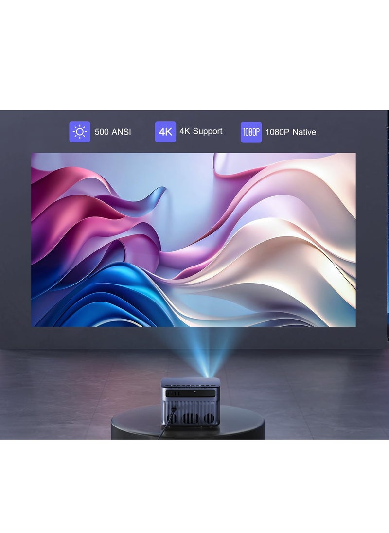 Lowyam - Auto Focus 4K Projector with WiFi 6 and Bluetooth 5.2, 500 ANSI Lumens WiMiUS P64 Native 1080P Outdoor Movie Proyector, 50% Zoom, Home Projector Compatible with iOS/Android/HDMI/TV Stick - Image 1