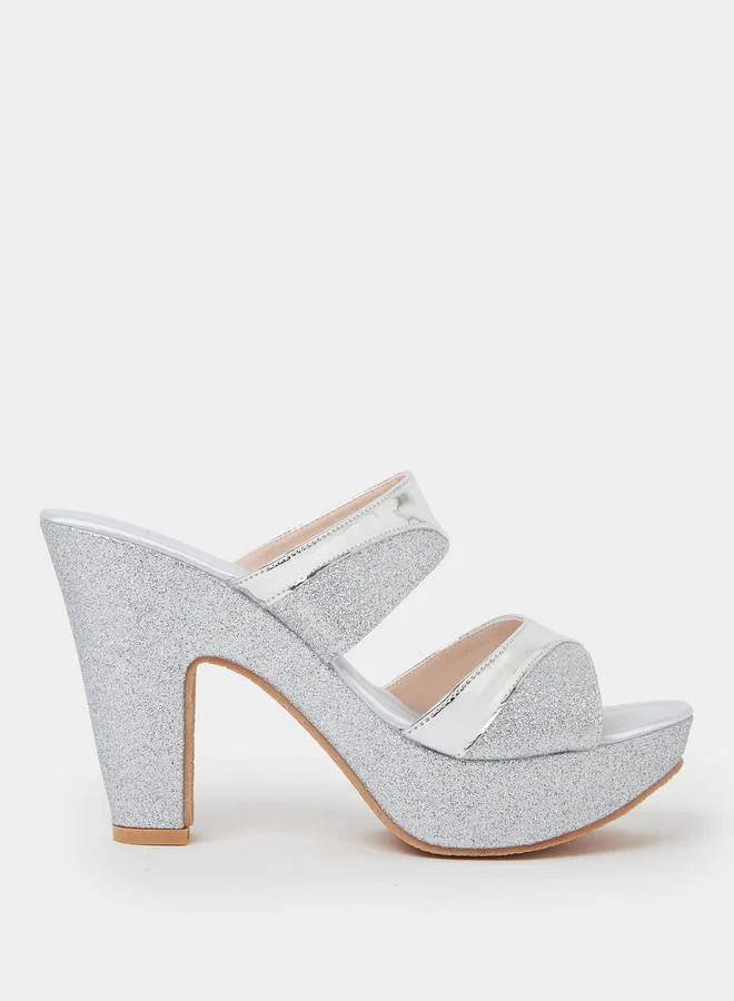 تايك تو Silver Glitter Look Block Heel Mules