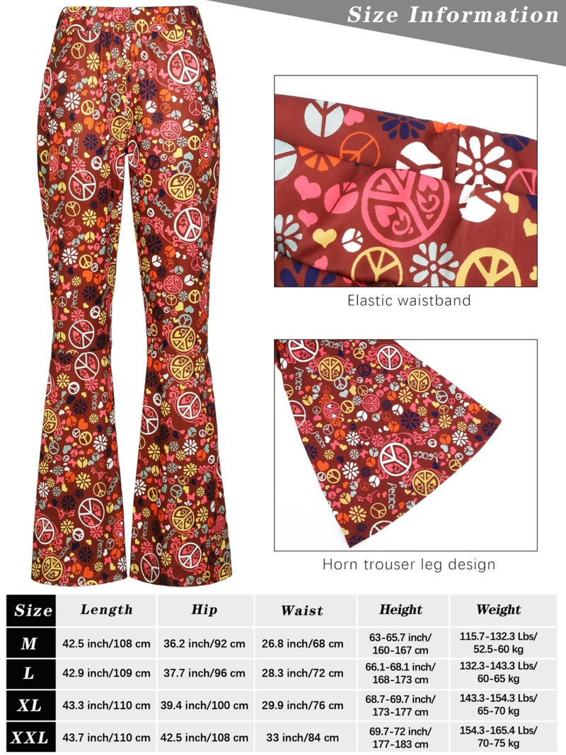 SOMSOC 7 Pieces 70s Women Hippie Costume Set Includes Fringe Vest Bag Pants Headband Peace Sign Necklace Earrings Sunglasses for Halloween (Brown) - Image 3