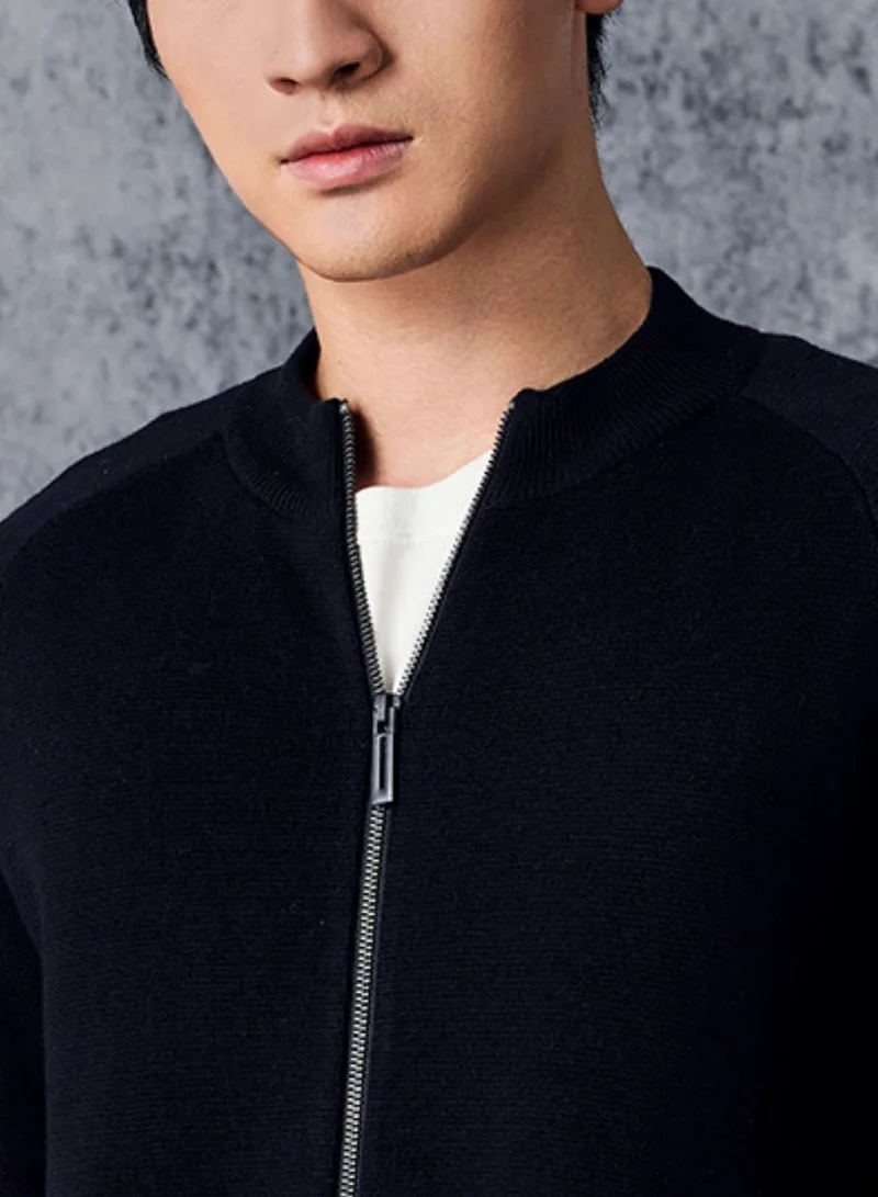 GIORDANO Men's Cotton - Acrylic Texture Stitch Mock Neck Raglan Cardigan