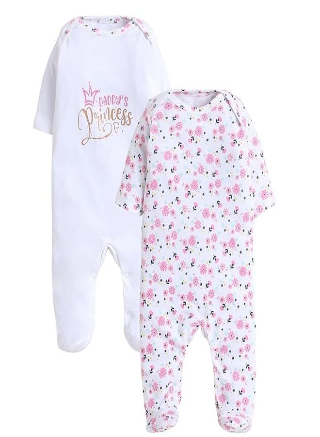 Baby's Sleepsuit Set, 2 Pieces, Floral Print Half Sleeves Baby Romper| 100% Cotton Rompers for New Born Baby| Baby Dress | Sleepsuit for Baby Girls| (Pink Flower, 6-9 Month 2 pcs Romper Suits)