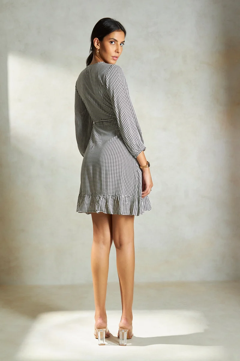 Virgio Houndstooth Ruffle Dress
