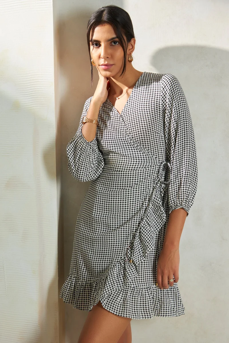 Virgio Houndstooth Ruffle Dress