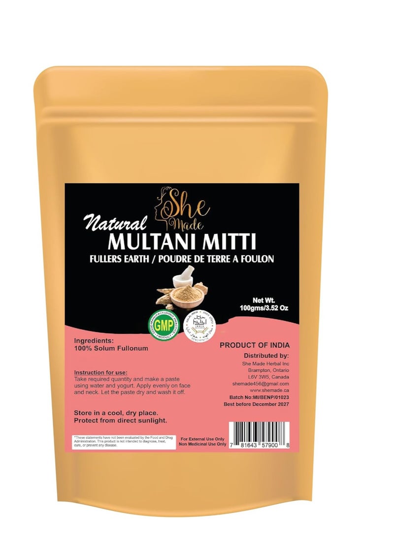 She made - Multani Mitti Powder Natural for Face | 100gms (3.52 Oz) | 100% Pure & Natural Fullers Earth Indian Healing Clay for Deep Cleansing, Tan Removal & Even Skin Tone - Image 1