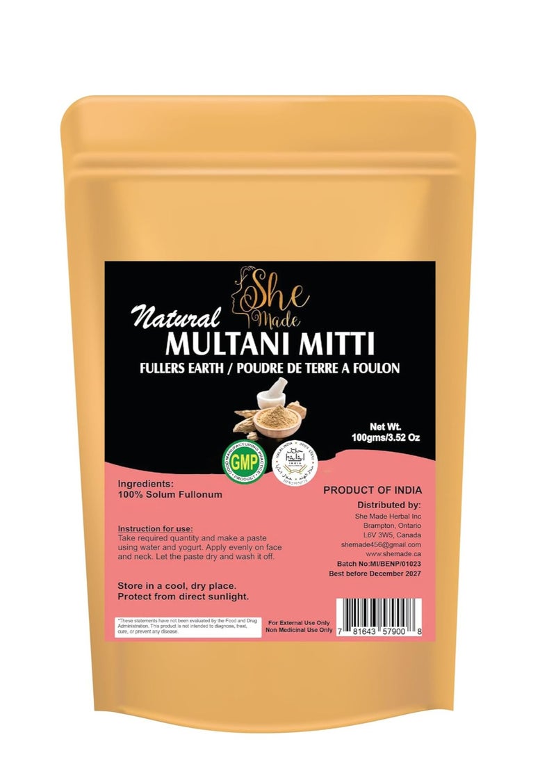 She made - Multani Mitti Powder Natural for Face | 100gms (3.52 Oz) | 100% Pure & Natural Fullers Earth Indian Healing Clay for Deep Cleansing, Tan Removal & Even Skin Tone - Image 1