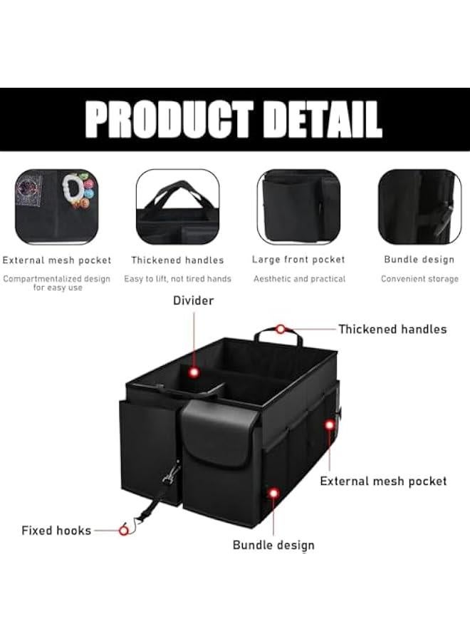 هوكور منظم صندوق السيارة، منظم تخزين تلقائي محمول بسعة كبيرة مع اشرطة مطاطية، منظم صندوق متعدد الاقسام قابل للطي مع 3 اقسام للسيارات وسيارات السيدان وسيارات الدفع الرباعي، اكسسوارات السيارات - Image 3