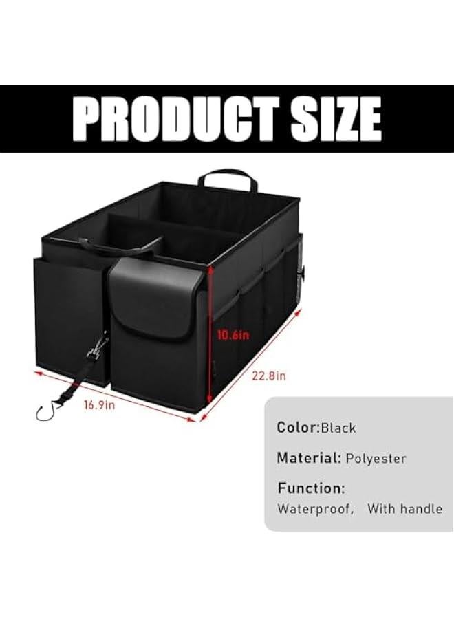 هوكور منظم صندوق السيارة، منظم تخزين تلقائي محمول بسعة كبيرة مع اشرطة مطاطية، منظم صندوق متعدد الاقسام قابل للطي مع 3 اقسام للسيارات وسيارات السيدان وسيارات الدفع الرباعي، اكسسوارات السيارات - Image 2