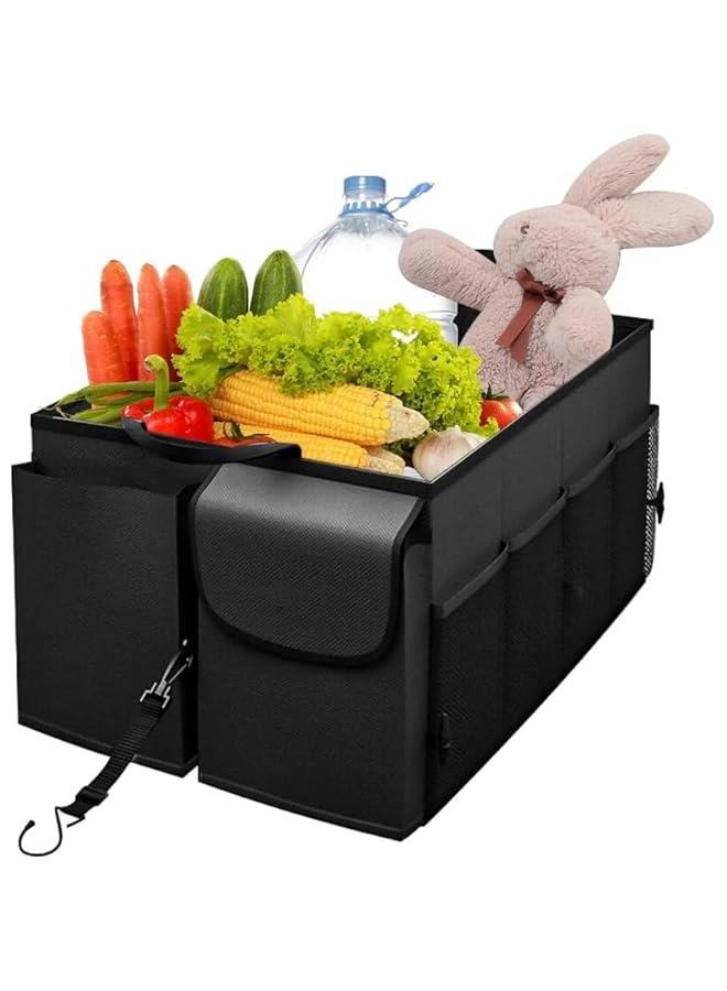 هوكور منظم صندوق السيارة، منظم تخزين تلقائي محمول بسعة كبيرة مع اشرطة مطاطية، منظم صندوق متعدد الاقسام قابل للطي مع 3 اقسام للسيارات وسيارات السيدان وسيارات الدفع الرباعي، اكسسوارات السيارات - Image 1