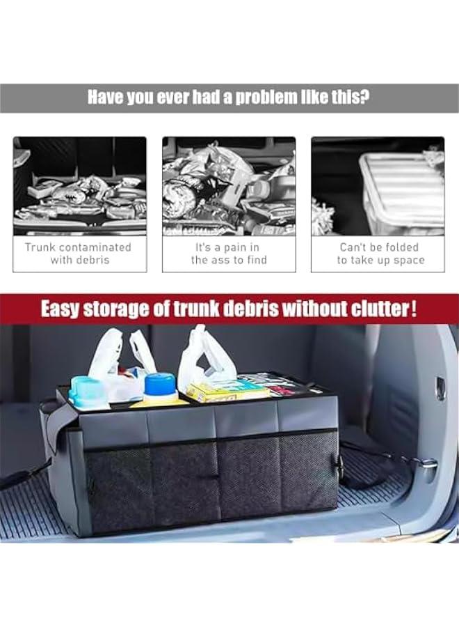هوكور منظم صندوق السيارة، منظم تخزين تلقائي محمول بسعة كبيرة مع اشرطة مطاطية، منظم صندوق متعدد الاقسام قابل للطي مع 3 اقسام للسيارات وسيارات السيدان وسيارات الدفع الرباعي، اكسسوارات السيارات - Image 5
