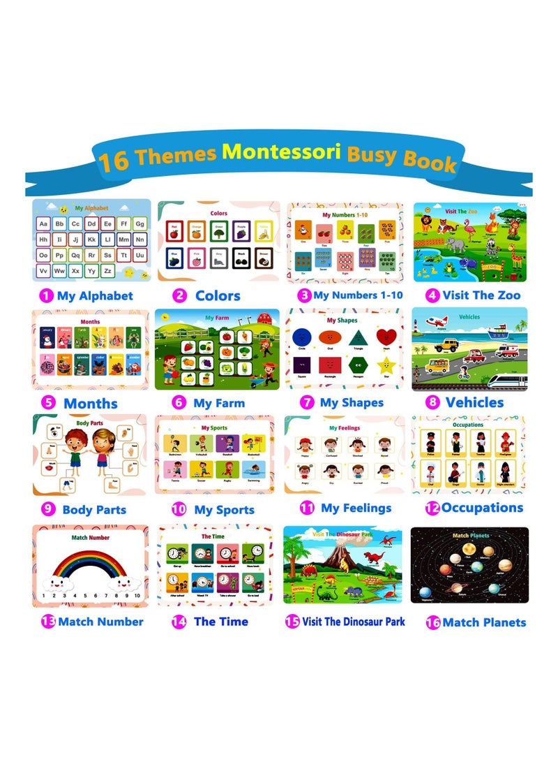 Excefore Busy Book for Toddlers, 32 Themes Preschool Montessori Learning Activity Quiet Book, Early Educational Learning Sensory Toys Binder Book for Kids - Image 2