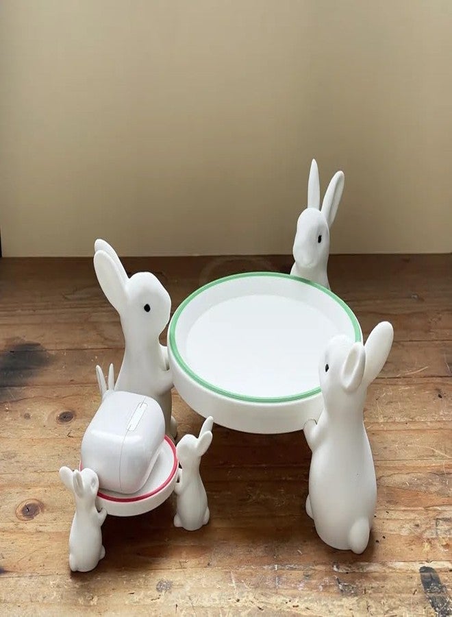 3D CRAFT 3D Printed Cute Bunny Table Toy Set with Tray | Decorative Rabbit Figures with Plate | Kids Play Toy & Desk Decor | Educational Imaginative Toy | Animal Theme Toy for Kids - Image 1