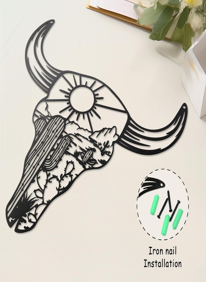 KOYILTD Metal Cow Skull Wall Decor Western Bathroom Decoration Desert Wall Art Cactus Wall Decor Western Decoration for Home Southwestern Wall Art for Living Room Bedroom Bathroom (Bright) - Image 4