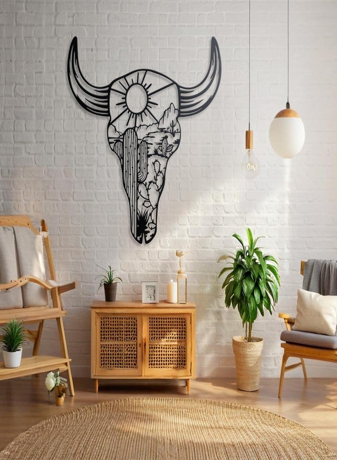 KOYILTD Metal Cow Skull Wall Decor Western Bathroom Decoration Desert Wall Art Cactus Wall Decor Western Decoration for Home Southwestern Wall Art for Living Room Bedroom Bathroom (Bright) - Image 5