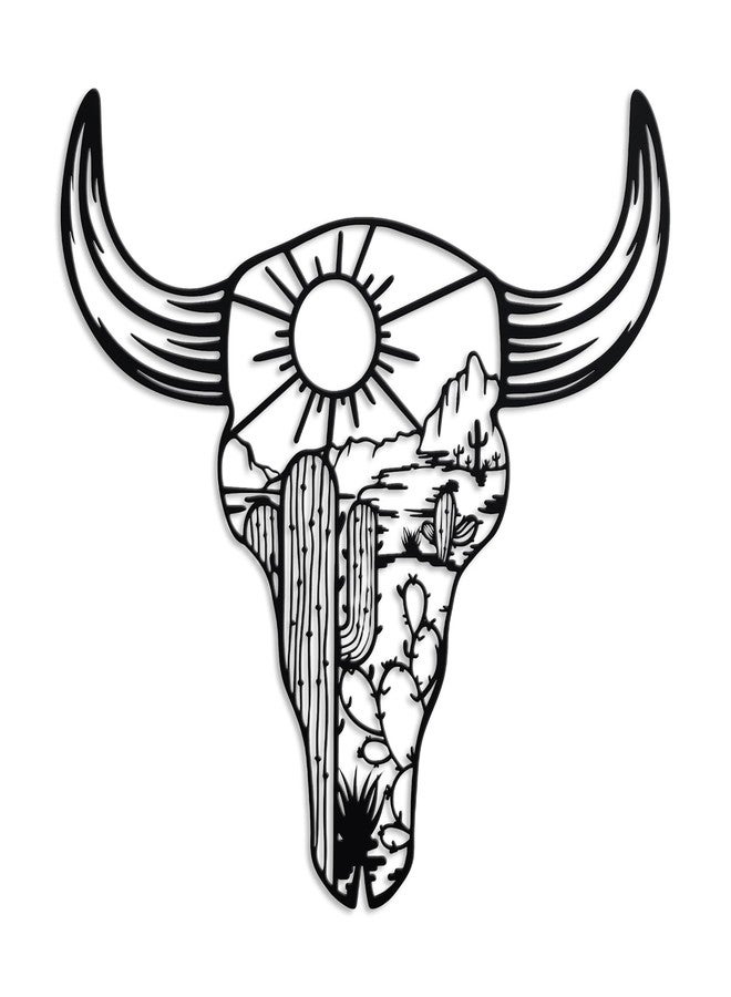 KOYILTD Metal Cow Skull Wall Decor Western Bathroom Decoration Desert Wall Art Cactus Wall Decor Western Decoration for Home Southwestern Wall Art for Living Room Bedroom Bathroom (Bright) - Image 1