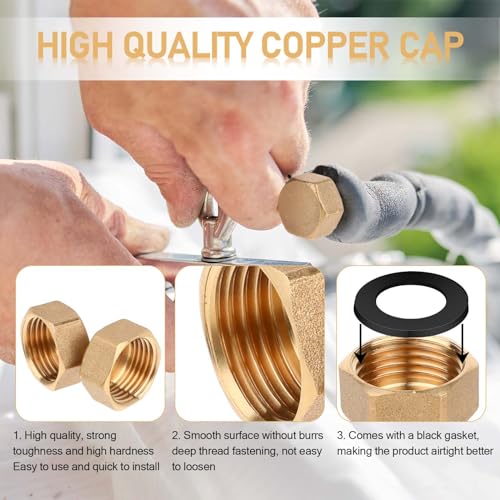 Jeffdad 8 Pc Brass Water Pipe Blanking Plugs - 1/2 Inch Male & Female Thread, Hexagonal, Sealing Cap with Rubber Seals - Image 4