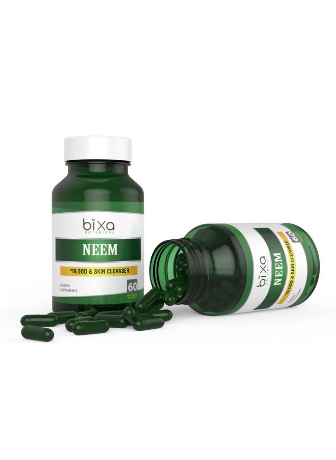 bixa BOTANICAL - Neem Leaf Extract 3% Bitters Veg Capsules 60 Count (450Mg) Ayurvedic Herb For Skin Cleanser Herbal Supplement For Blood Purification & Immunity - Image 1