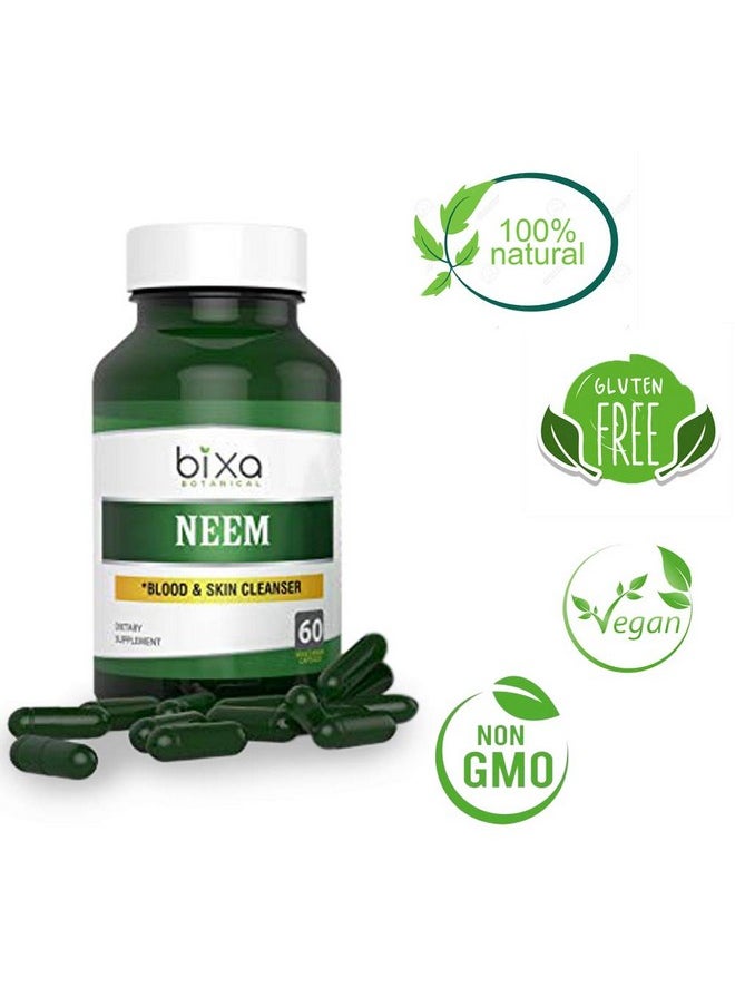 bixa BOTANICAL - Neem Leaf Extract 3% Bitters Veg Capsules 60 Count (450Mg) Ayurvedic Herb For Skin Cleanser Herbal Supplement For Blood Purification & Immunity - Image 1