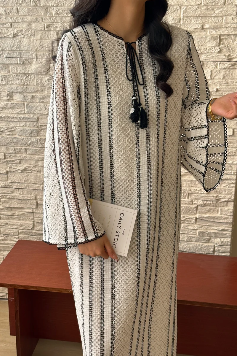 Hassal  Black & White Crochet Dress for Women | Best Price UAE