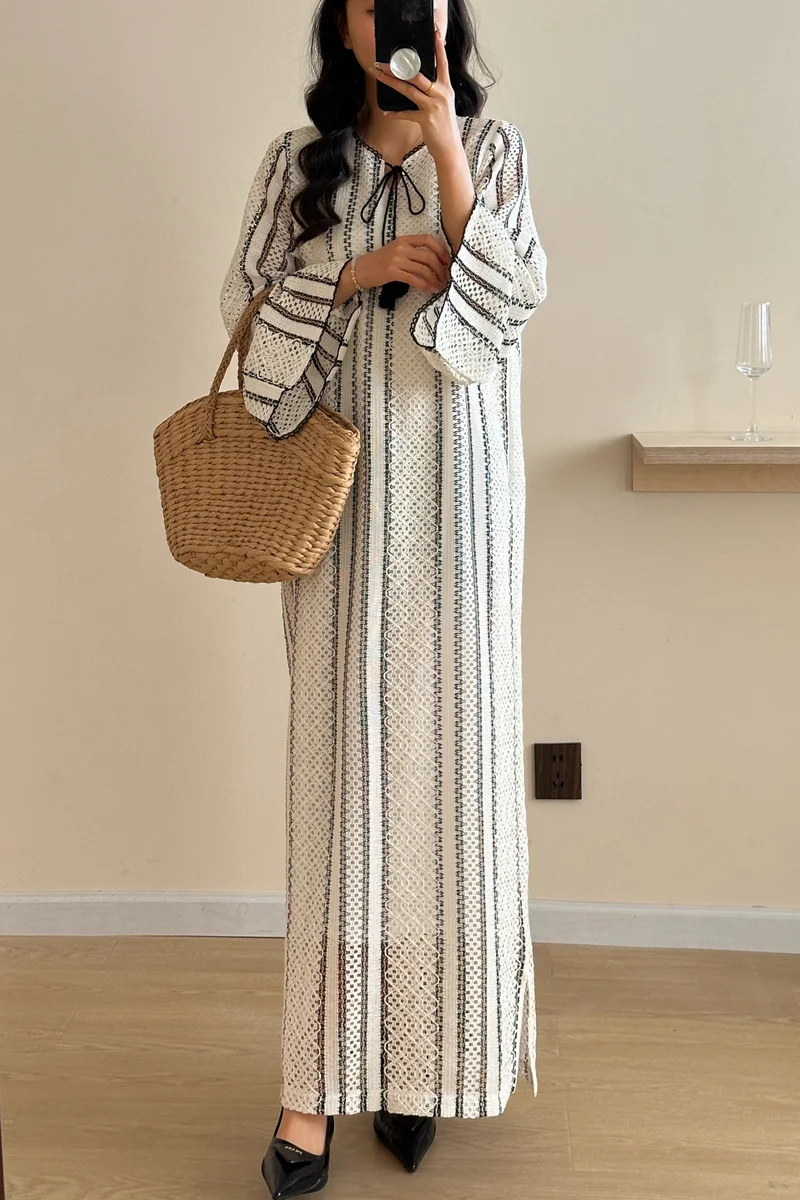 هاسال Black & White Crochet Dress