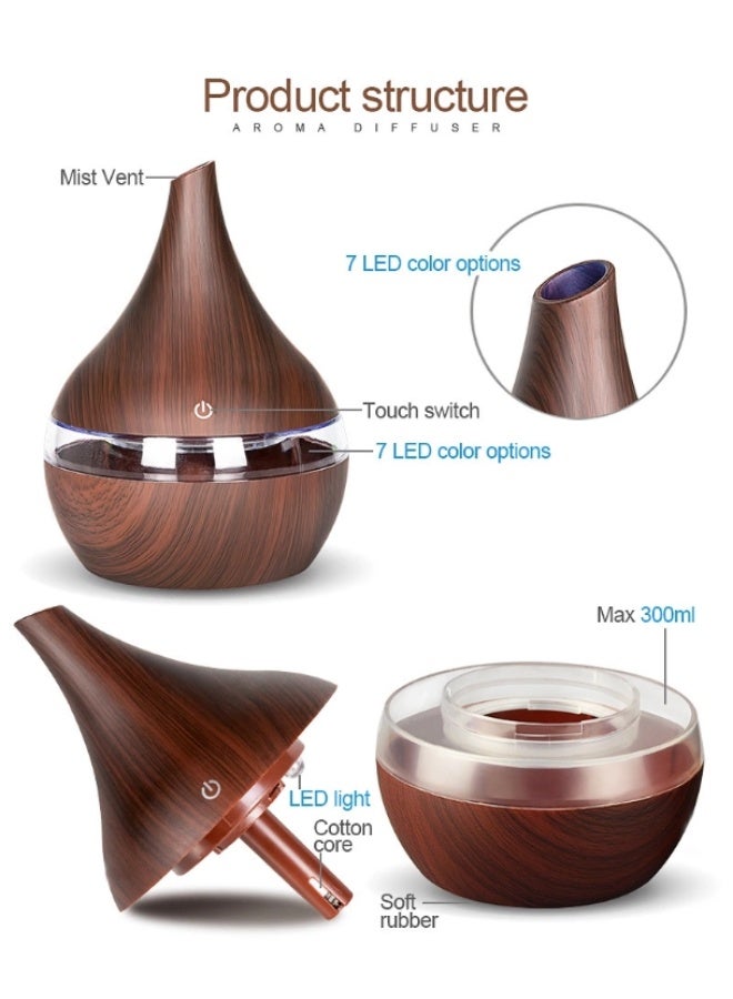 general Portable mini humidifier, 300ml small cool mist humidifier, wood grain LED USB color-changing humidifier, oil diffuser with colored night light atomizer, suitable for office, car, and home, ultra-quiet operation. - Image 5