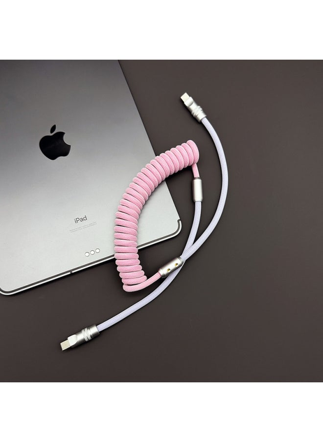 Generic Cherry Blossom CarPlay Car Color Matching Braided Spring Data Cable For Iphone 15 Mercedes-Benz Audi Fast Charging USB-Color:USB To For Iphone 6-14 Front/12W-Model:Spring Light Orange + Light Blue  - Image 4