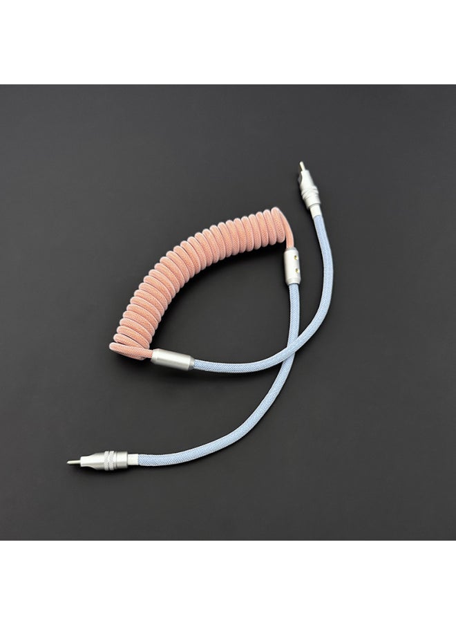 Generic Cherry Blossom CarPlay Car Color Matching Braided Spring Data Cable For Iphone 15 Mercedes-Benz Audi Fast Charging USB-Color:USB To For Iphone 6-14 Front/12W-Model:Spring Light Orange + Light Blue  - Image 1
