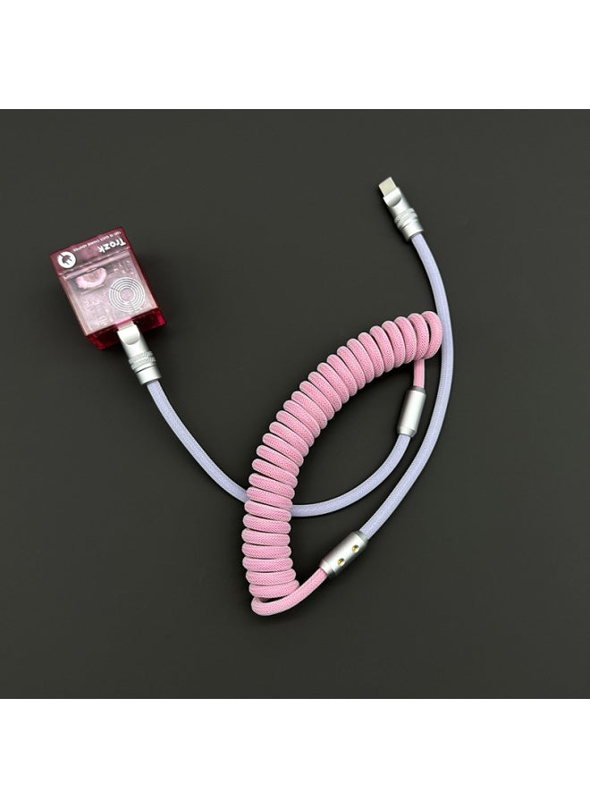 Generic Cherry Blossom CarPlay Car Color Matching Braided Spring Data Cable For Iphone 15 Mercedes-Benz Audi Fast Charging USB-Color:USB To For Iphone 6-14 Front/12W-Model:Spring Light Orange + Light Blue  - Image 5