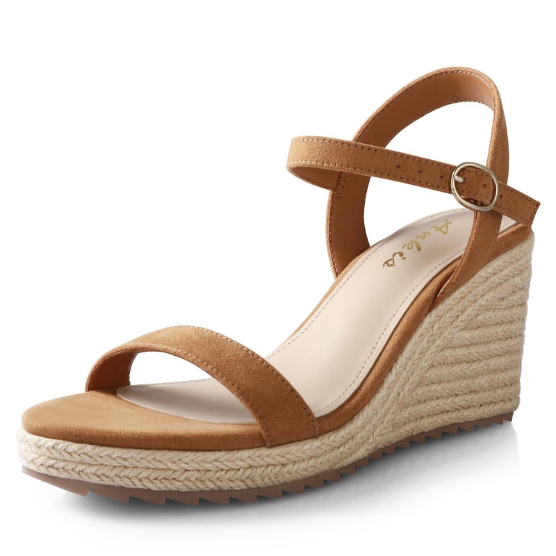 Ankis Platform Wedge Sandals for Women, Brown Espadrille Womens Wedge Sandals Comfortable Open Toe Ankle Strap High Heel Wedges for Women Dressy Summer -3.4Inch - Image 1