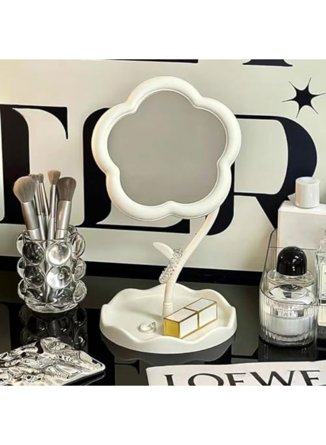 KEAINVRN FlowerShaped Makeup Mirror for Desk Vanity Mirror for BedroomLiving Room and Minimal Spaces Room Decor Home Decorations White - Image 1