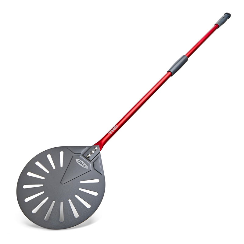 TKC 9 Perforated Pizza Peel Professional Aluminum Pizza Turning peel Long Handle Metal Pizza Spatula for Indoor and Outdoor Lightweight NonStick Pizza Turner  Pizza Oven Accessories RED