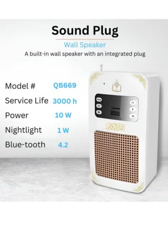 Equantu Wireless Quran Speaker with LED Light & Wall Plug – Bluetooth Quran Player with Translation, Remote Control, FM Radio, USB & TF Card Support | Portable Islamic Speaker for Home, School, Mosque & Hospital - Image 2