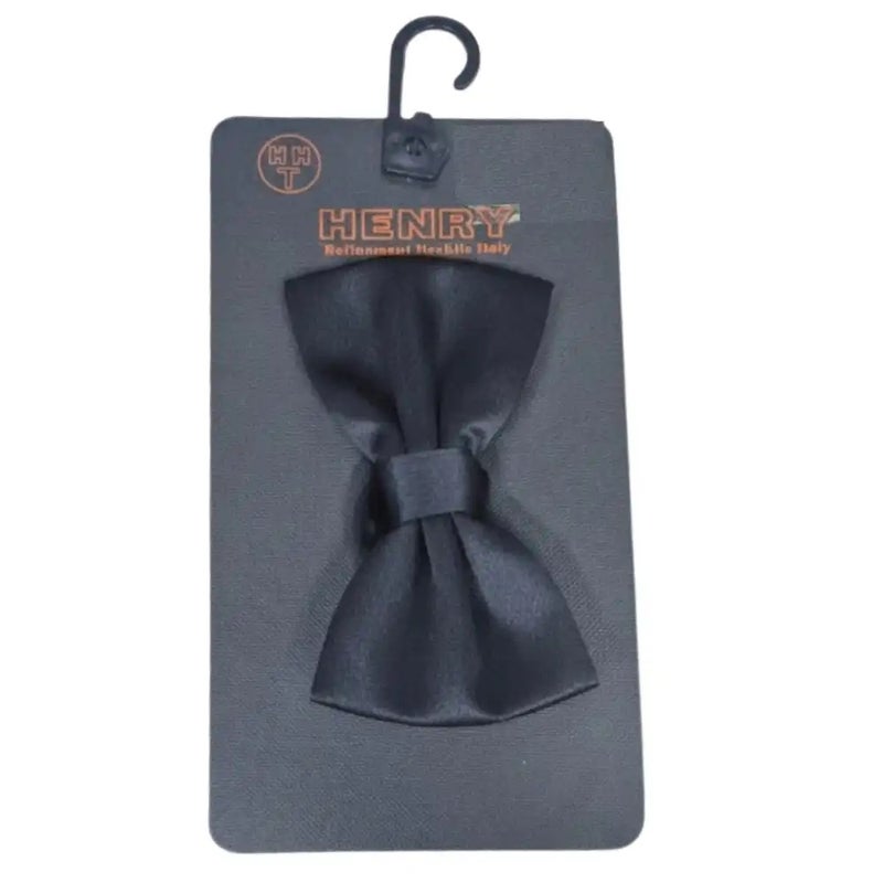 Henry Refinement Elegant Mens Pre Tied Solid Color Bow Necktie- Black