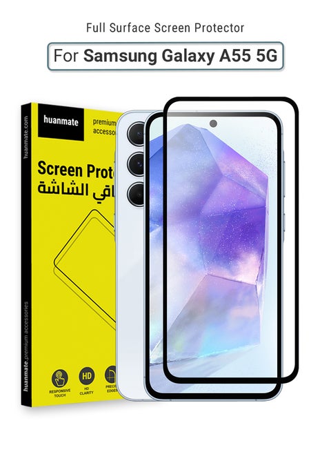 Samsung Galaxy A55 Screen Protector – Premium Edge to Edge Tempered Glass, High Transparency, Delicate Touch, Anti-Explosion, Smooth Arc Edges, Easy Installation
