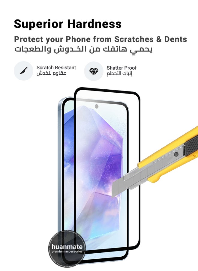 huanmate - Samsung Galaxy A55 Screen Protector – Premium Edge to Edge Tempered Glass, High Transparency, Delicate Touch, Anti-Explosion, Smooth Arc Edges, Easy Installation - Image 1