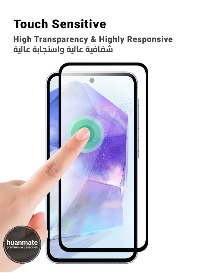 huanmate - Samsung Galaxy A55 Screen Protector – Premium Edge to Edge Tempered Glass, High Transparency, Delicate Touch, Anti-Explosion, Smooth Arc Edges, Easy Installation - Image 1