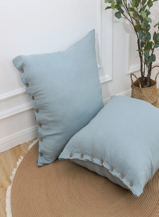 سيمبل آند أوبيولنس غطاء وسادة أوروبي من الكتان المغسول بنسبة 100% من Simple&Opulence، مقاس 26 × 26 بوصة، غطاء وسادة مزخرف بزر جوز الهند، طقم أغطية وسائد بلون موحد مكون من قطعتين (أزرق ترابي). - Image 1
