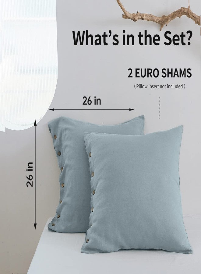 سيمبل آند أوبيولنس غطاء وسادة أوروبي من الكتان المغسول بنسبة 100% من Simple&Opulence، مقاس 26 × 26 بوصة، غطاء وسادة مزخرف بزر جوز الهند، طقم أغطية وسائد بلون موحد مكون من قطعتين (أزرق ترابي). - Image 3