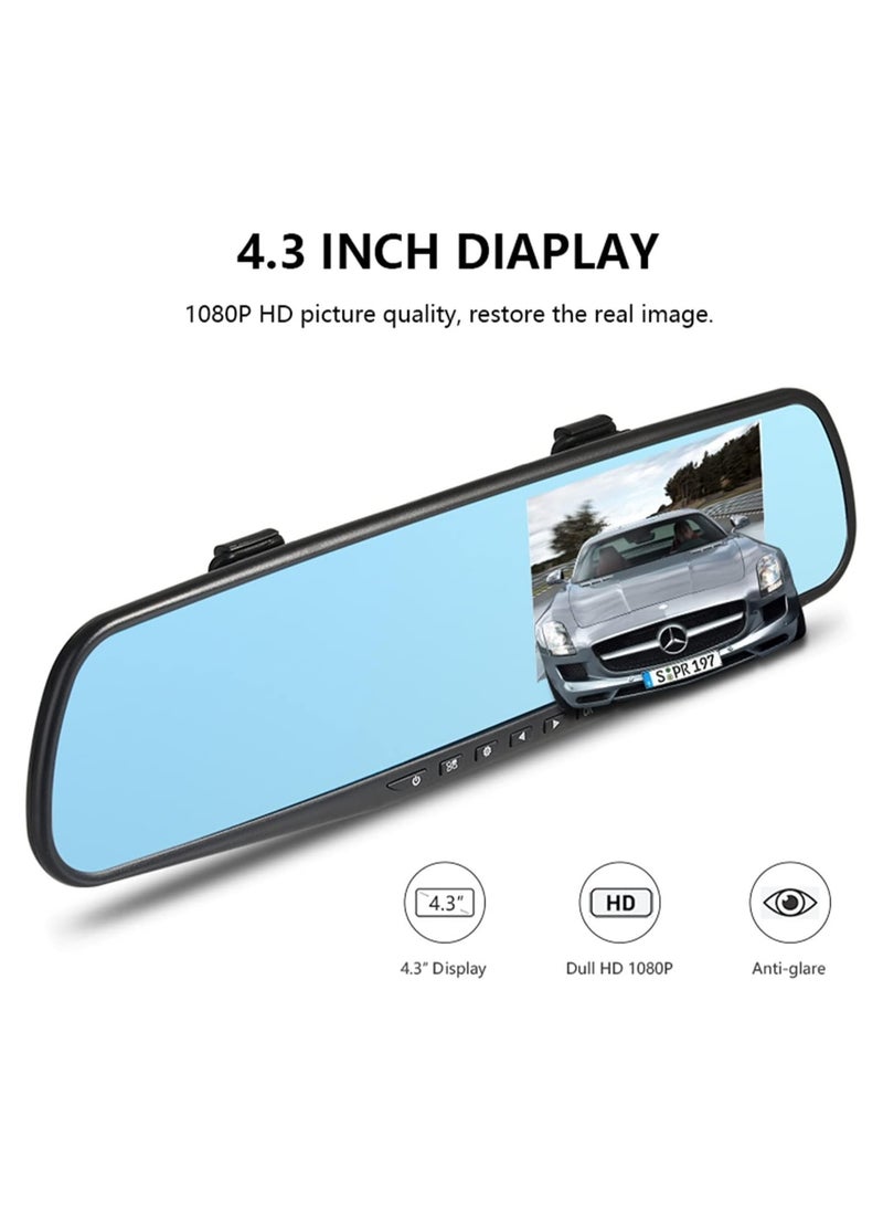 Generic - 4.3 Inch Dash Cams for Cars, Night Vision Car DVR Camera, with Dual Lens HD 1080P Screen, Wide Angle Car Dash Camera, Car Video Recorder, Car Rearview Mirror Camera, with Parking Mode - Image 1