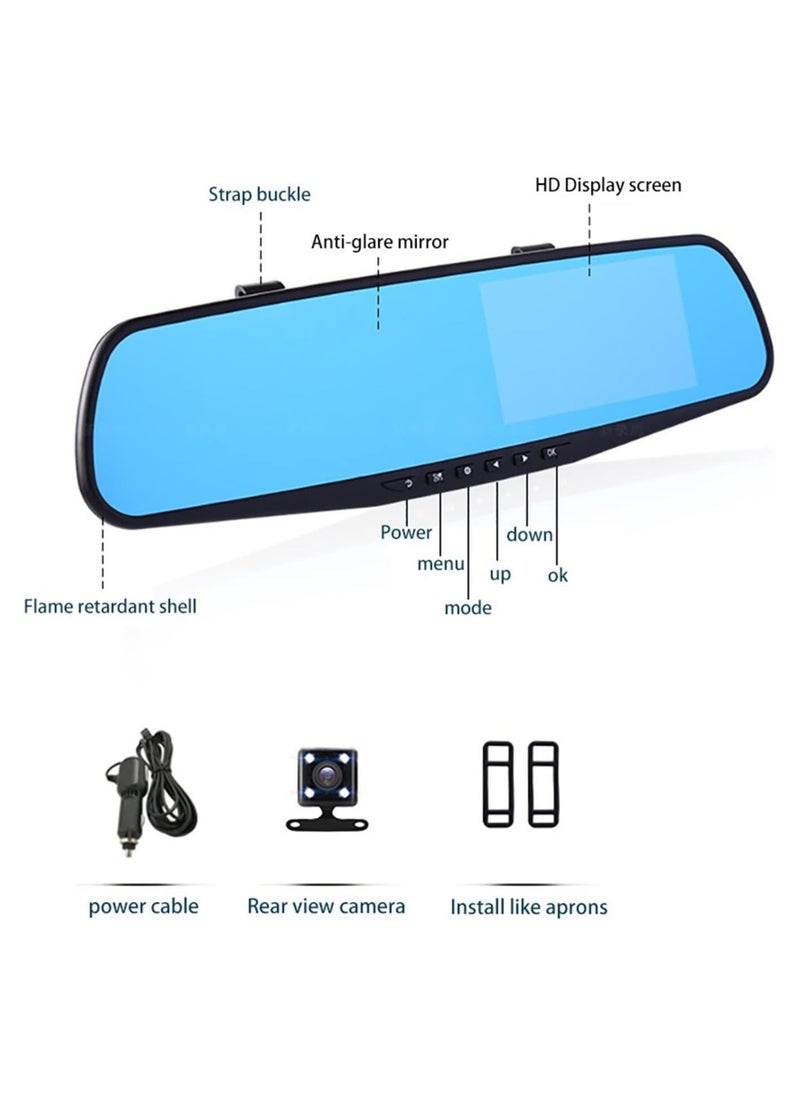 Generic - 4.3 Inch Dash Cams for Cars, Night Vision Car DVR Camera, with Dual Lens HD 1080P Screen, Wide Angle Car Dash Camera, Car Video Recorder, Car Rearview Mirror Camera, with Parking Mode - Image 1